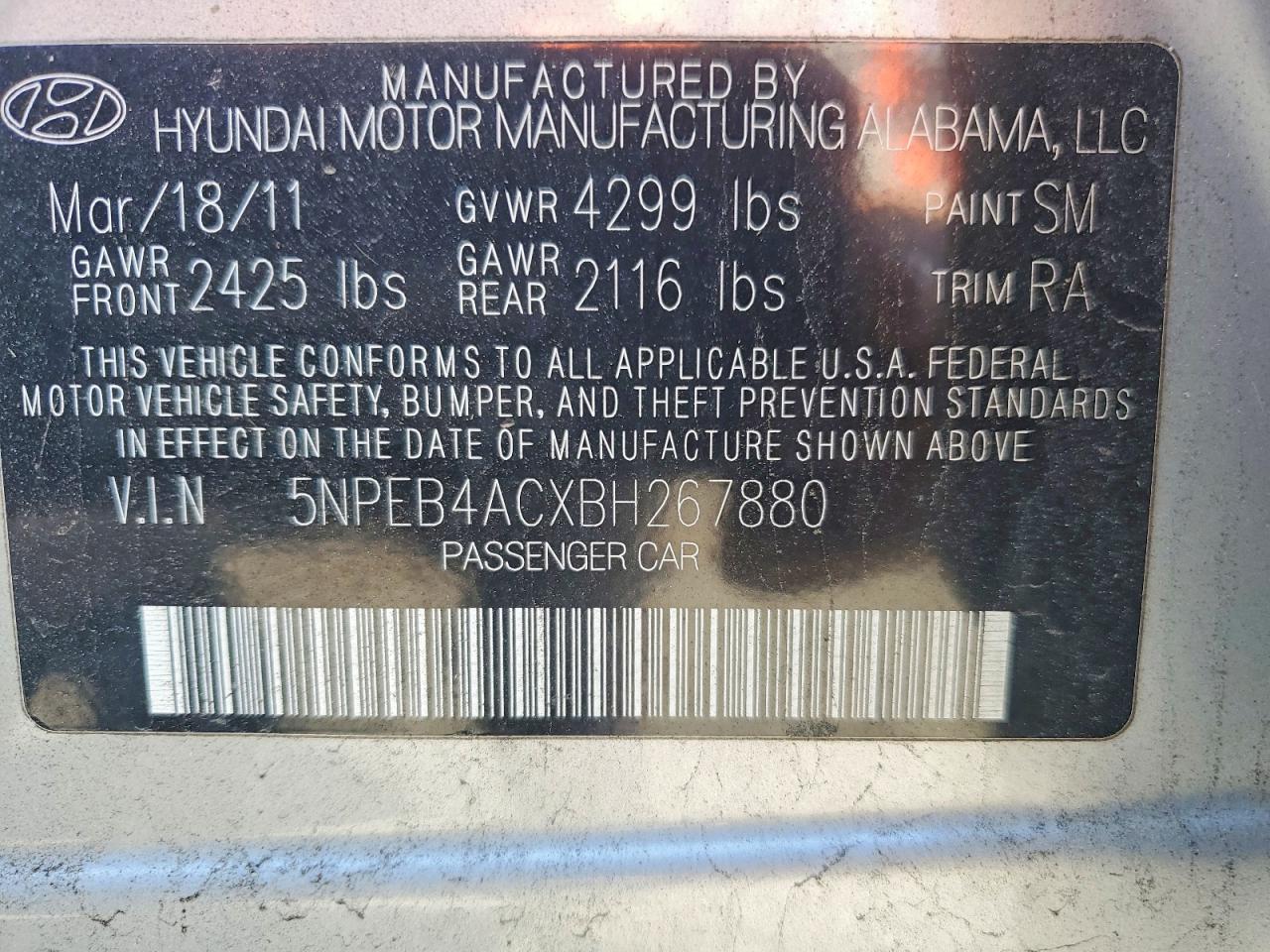 2011 HYUNDAI SONATA GLS photo 23