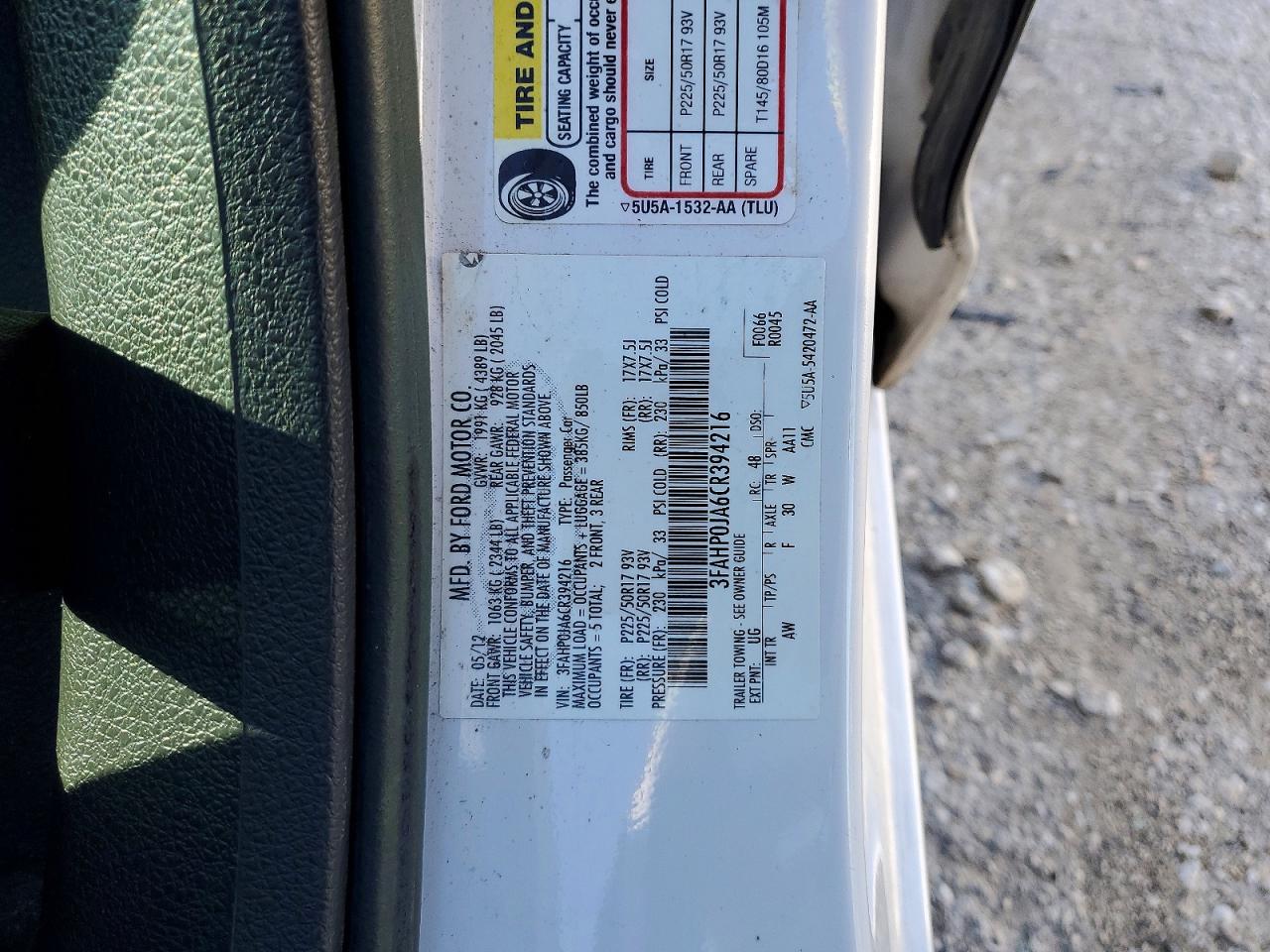 2012 FORD FUSION SEL photo 12
