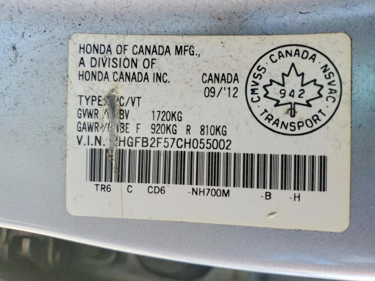 2012 HONDA CIVIC LX photo 40