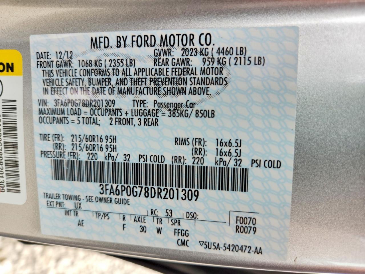 2013 FORD FUSION S photo 25