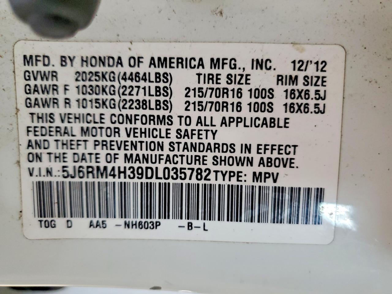 2013 HONDA CR-V LX photo 12