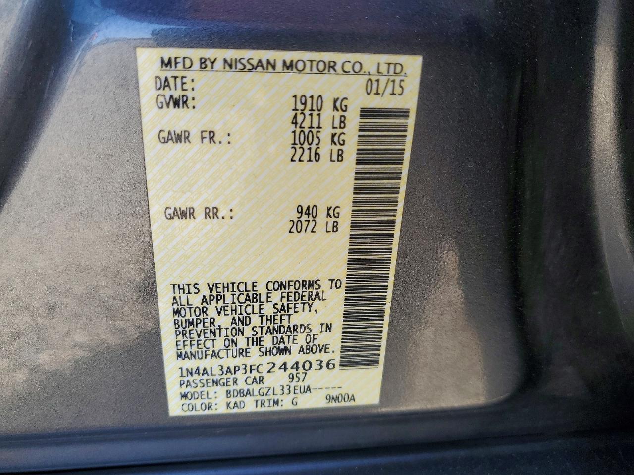 2015 NISSAN ALTIMA 2.5 S photo 23