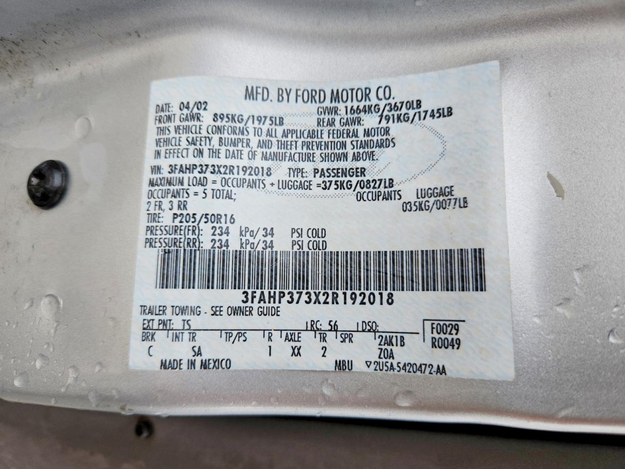 2002 FORD FOCUS ZX5 photo 23