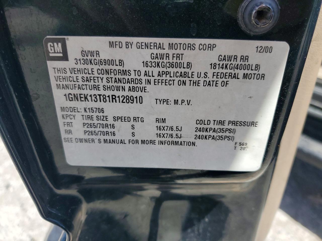 2001 CHEVROLET TAHOE K1500 photo 25