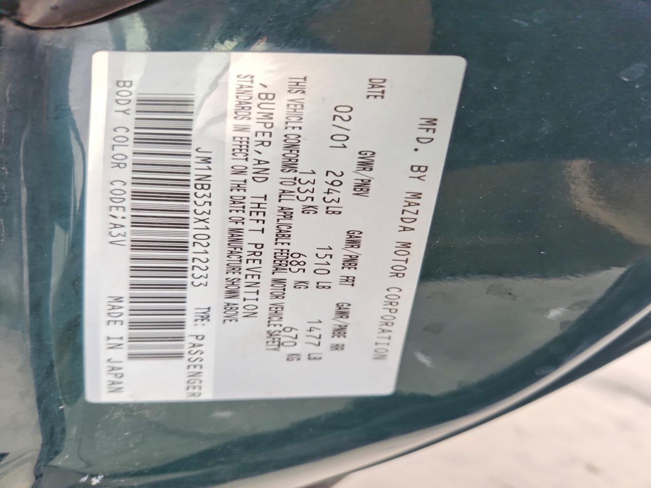 2001 MAZDA MX-5 MIATA BASE photo 23
