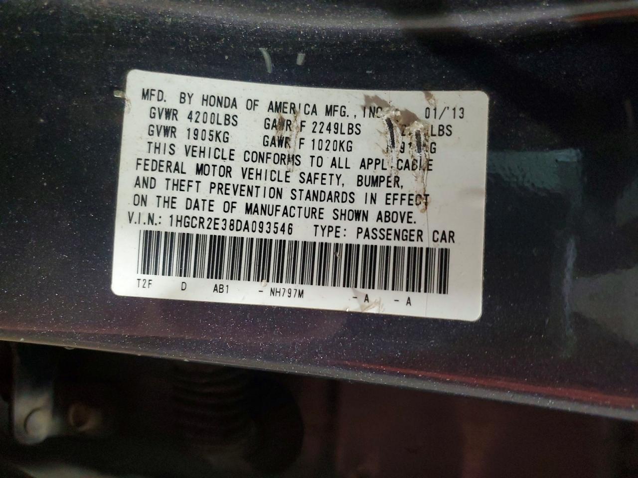 2013 HONDA ACCORD LX photo 13