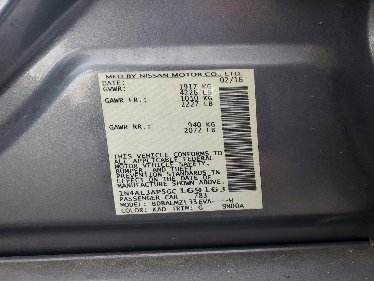 2016 NISSAN ALTIMA 2.5 SV photo 23