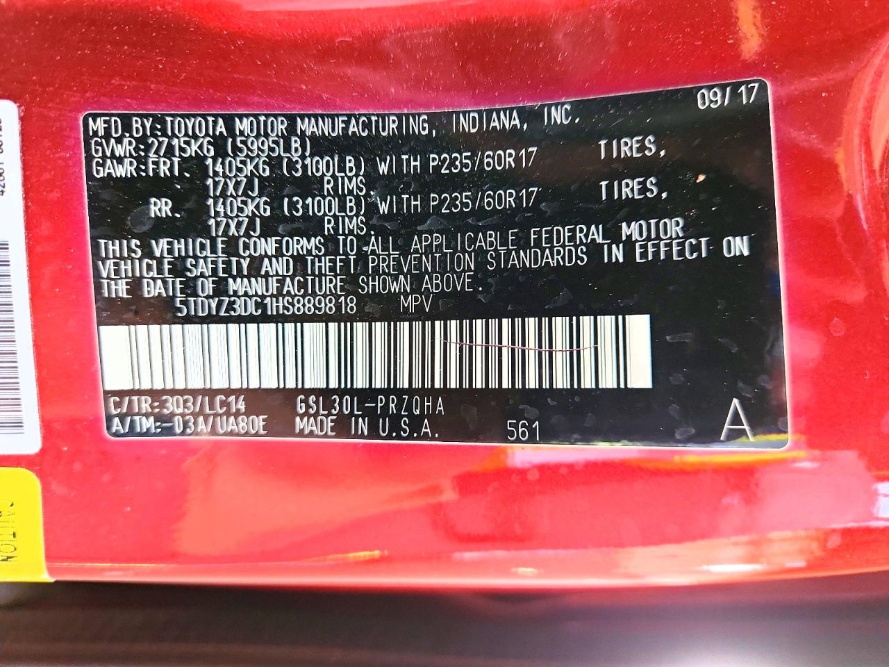 2017 TOYOTA SIENNA XLE 8-PASSENGER photo 37