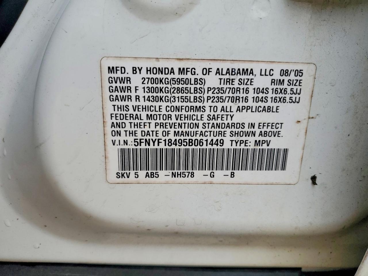 2005 HONDA PILOT EX photo 12