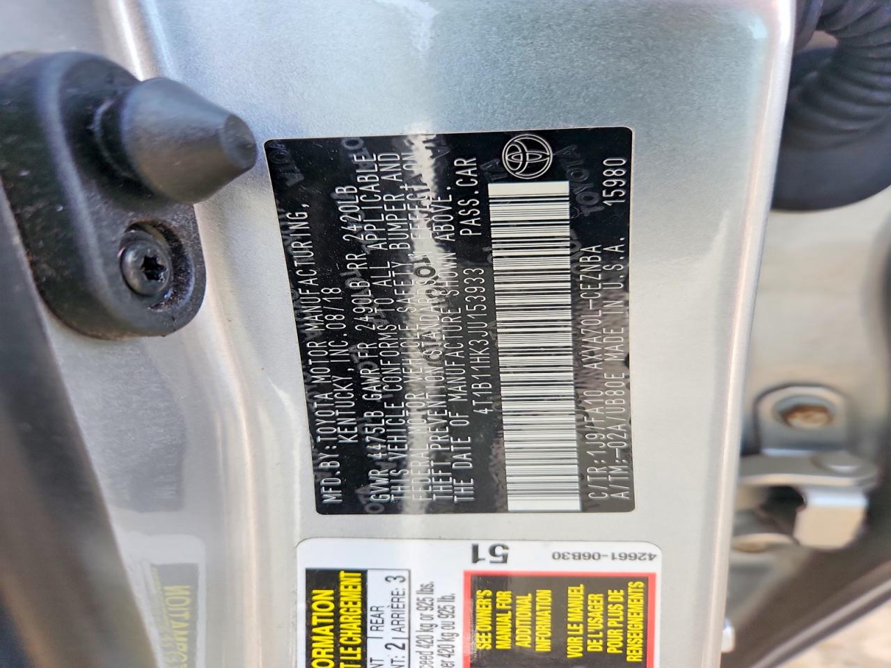 2018 TOYOTA CAMRY LE photo 23