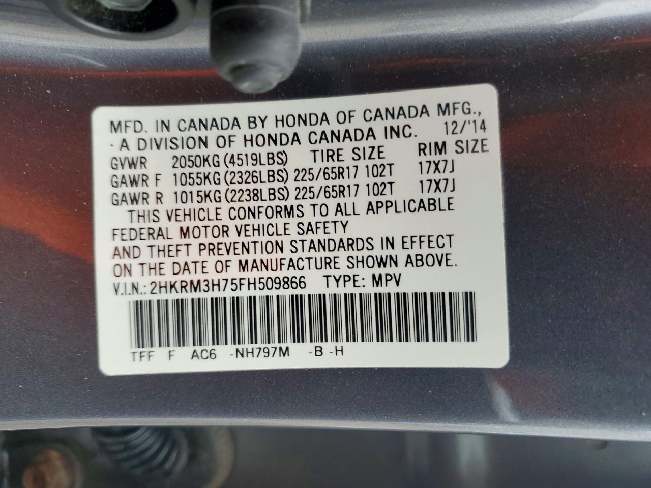 2015 HONDA CR-V EXL photo 14