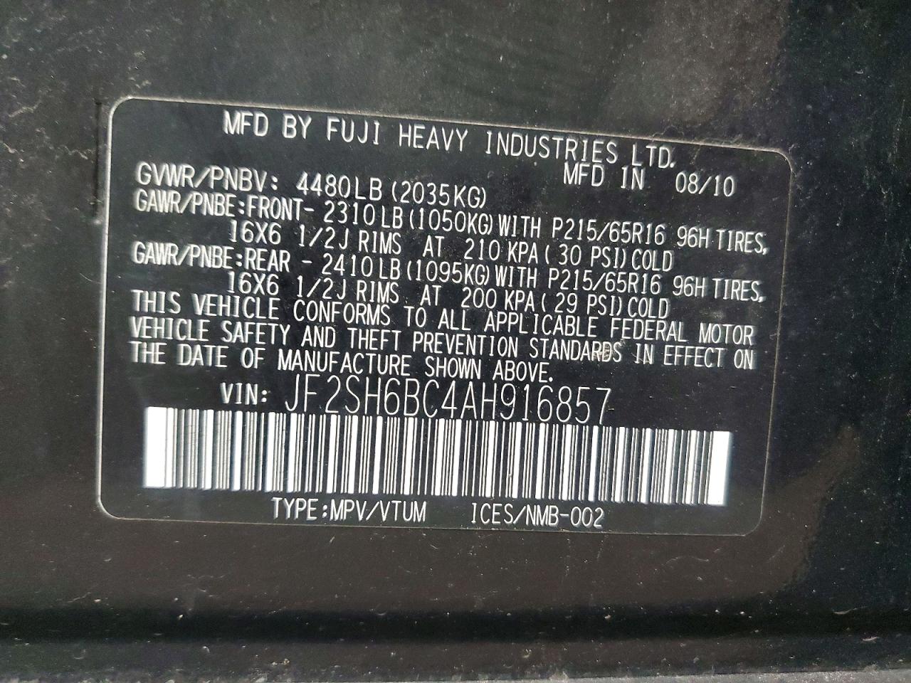 2010 SUBARU FORESTER XS photo 12