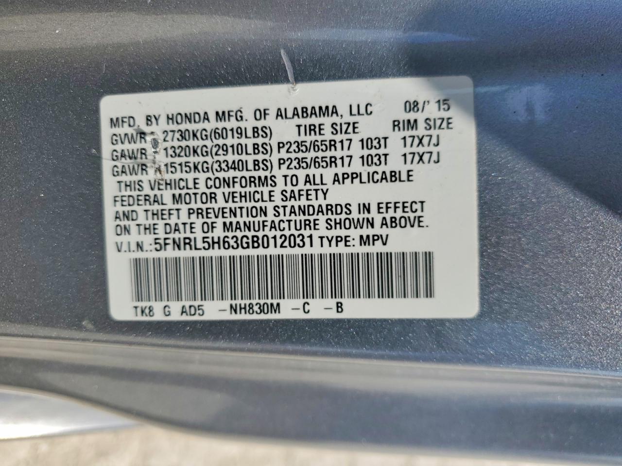 2016 HONDA ODYSSEY EXL photo 13