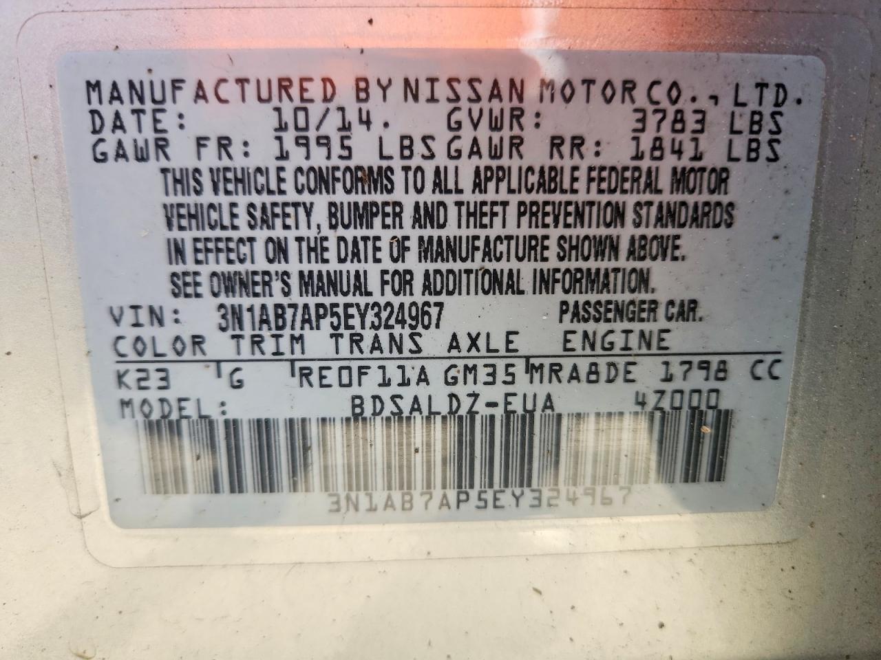 2014 NISSAN SENTRA S photo 12