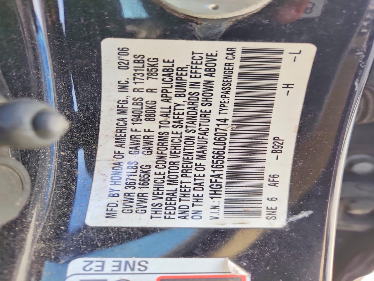2006 HONDA CIVIC LX photo 23