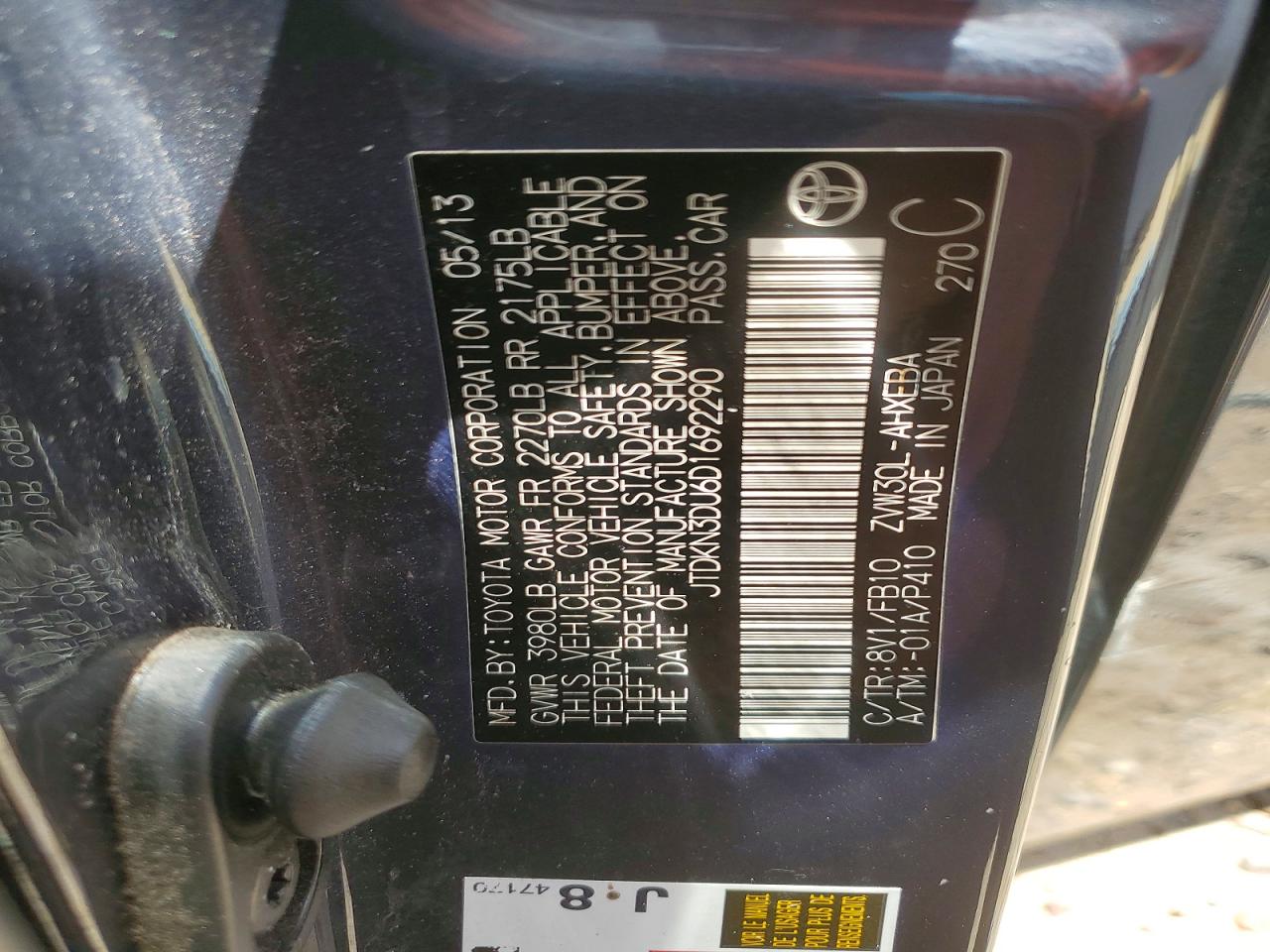 2013 TOYOTA PRIUS ONE photo 12