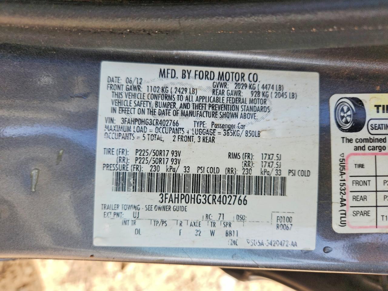 2012 FORD FUSION SE photo 23