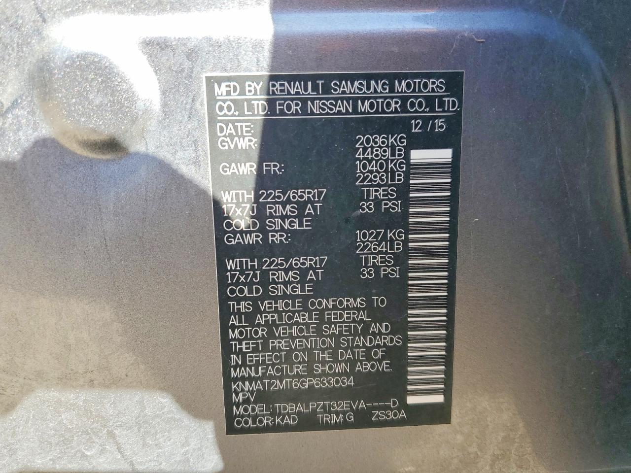 2016 NISSAN ROGUE S photo 37