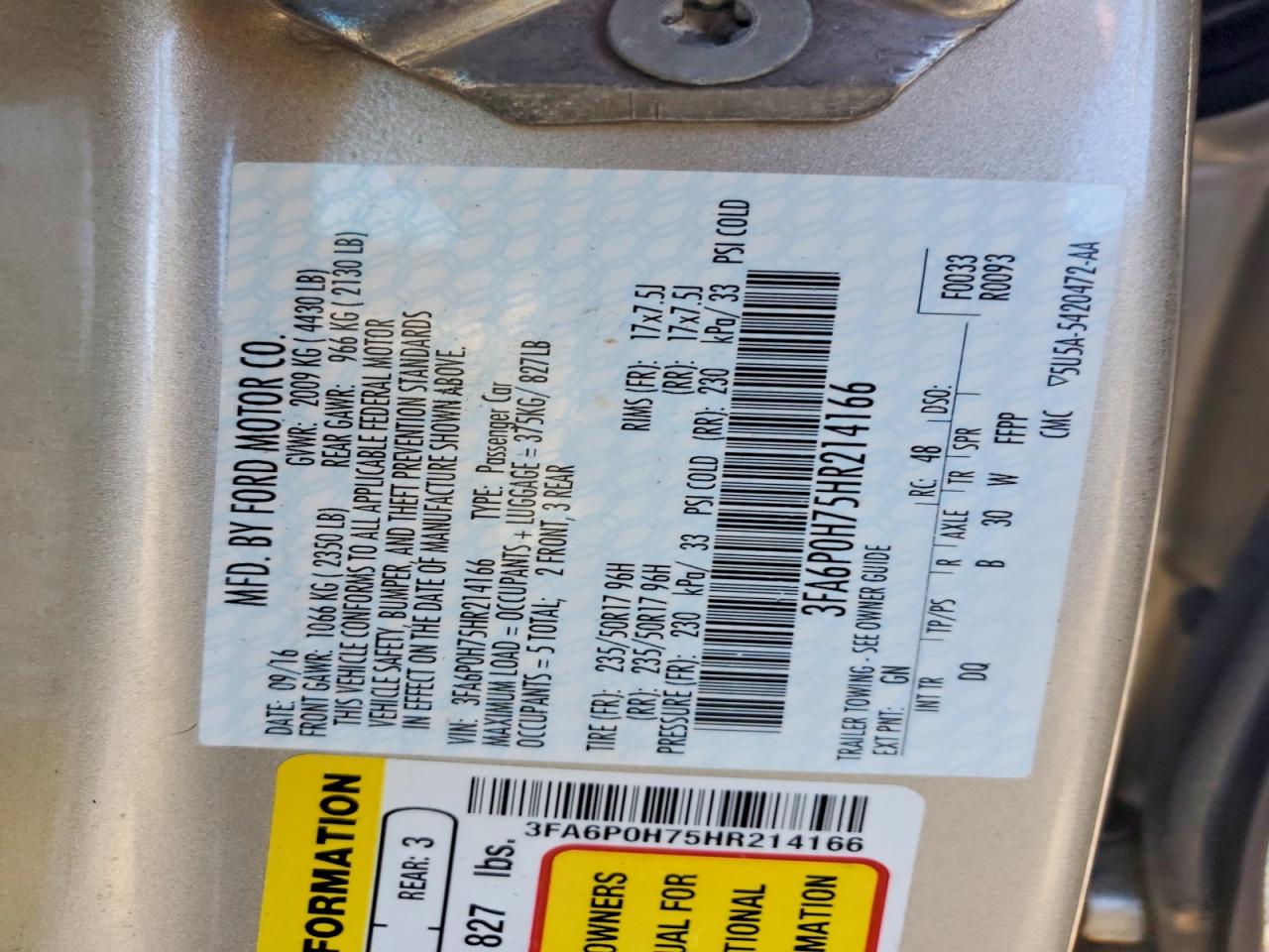 2017 FORD FUSION SE photo 23