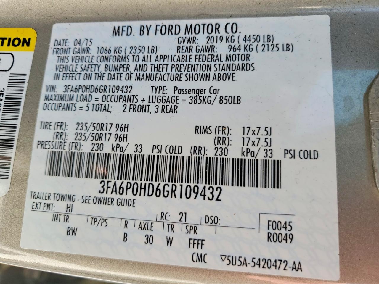 2016 FORD FUSION SE photo 12