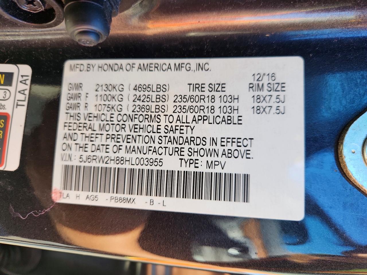2017 HONDA CR-V EXL photo 13