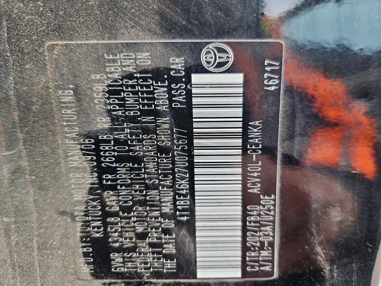 2007 TOYOTA CAMRY CE photo 25