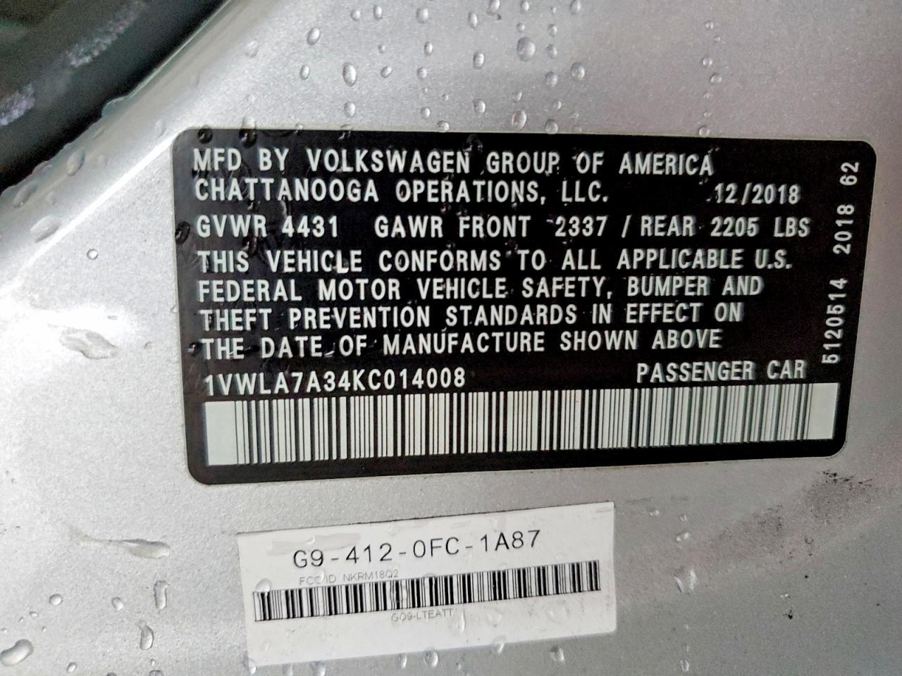 2019 VOLKSWAGEN PASSAT WOLFSBURG photo 34