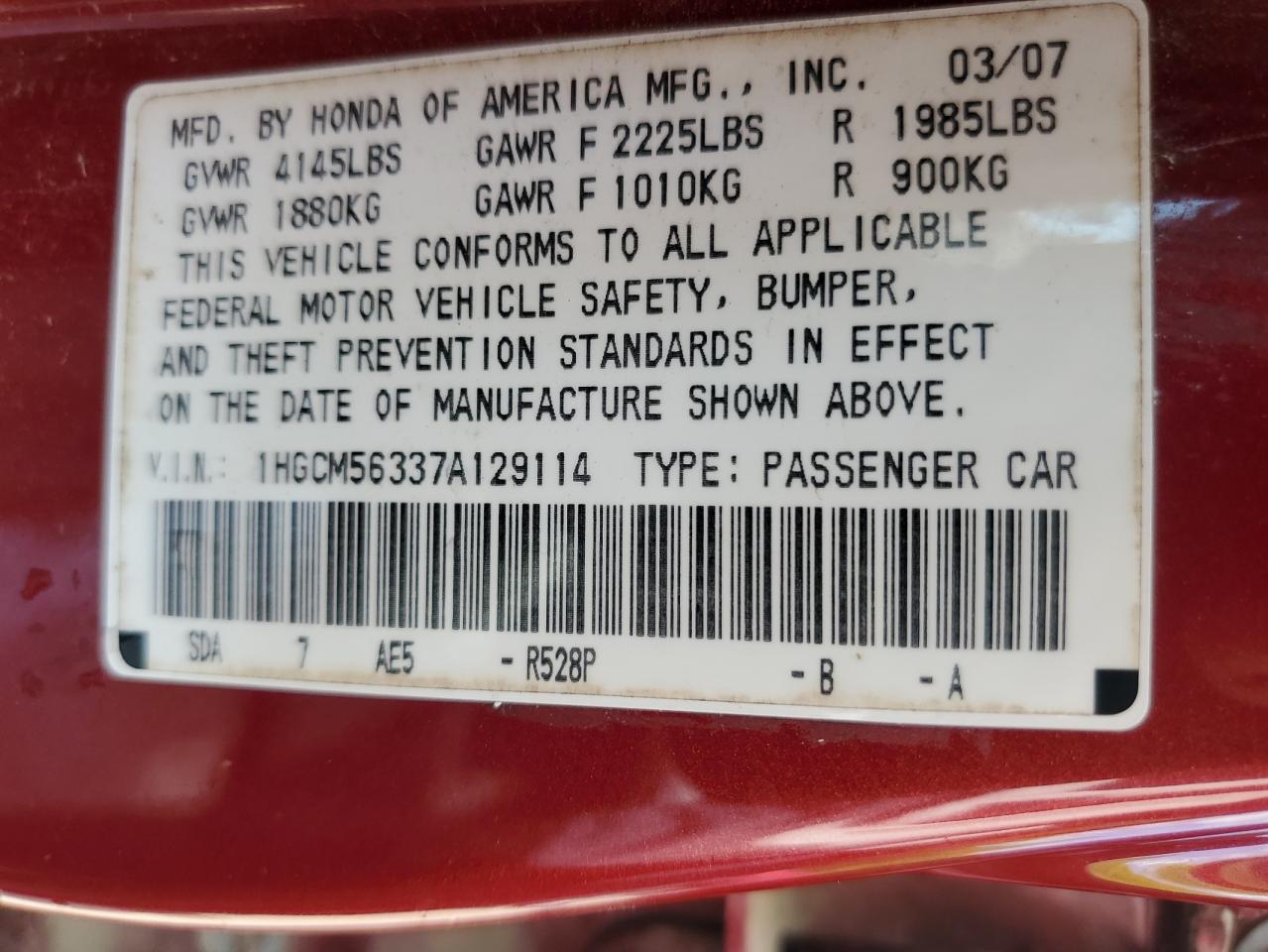 2007 HONDA ACCORD SE photo 34
