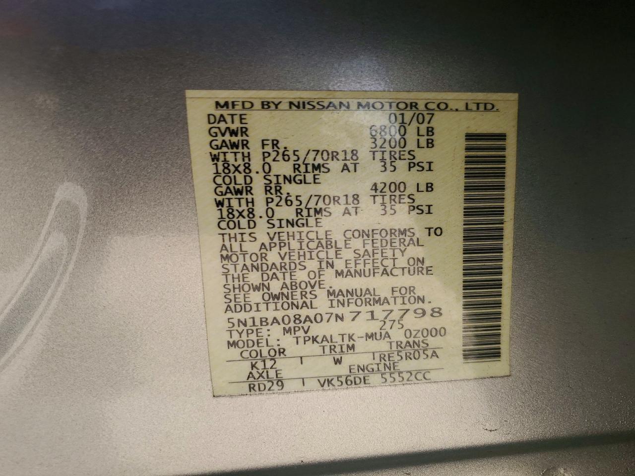 2007 NISSAN ARMADA SE FFV photo 25