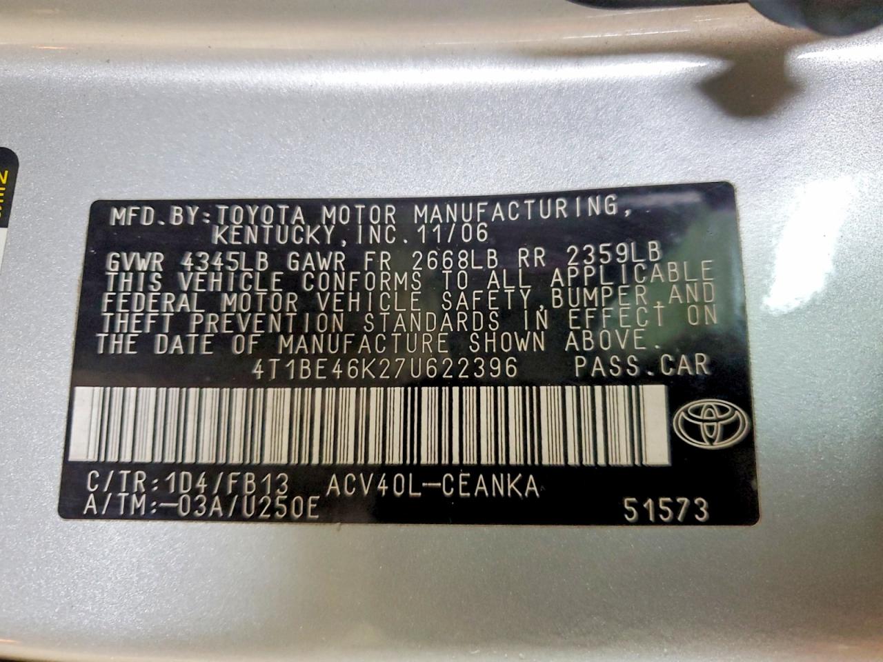 2007 TOYOTA CAMRY LE photo 34