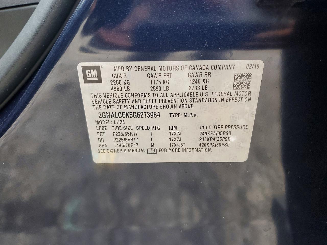 2016 CHEVROLET EQUINOX LT photo 14