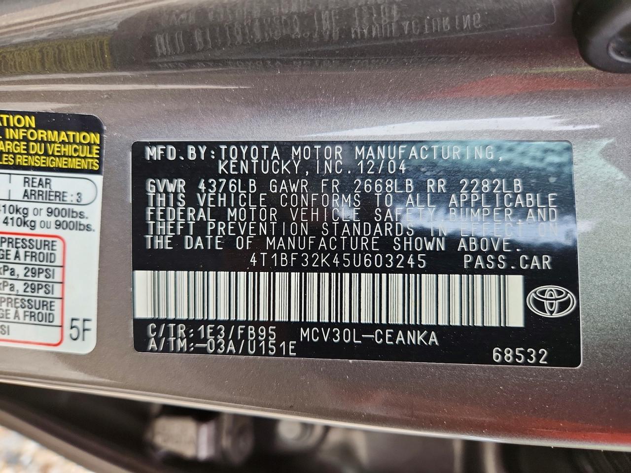 2005 TOYOTA CAMRY LE V6 photo 12