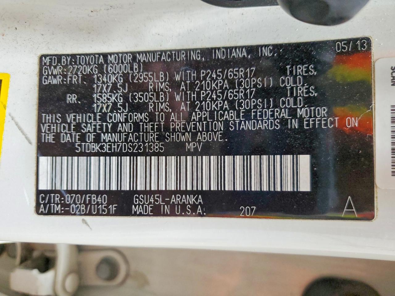 2013 TOYOTA HIGHLANDER BASE photo 37