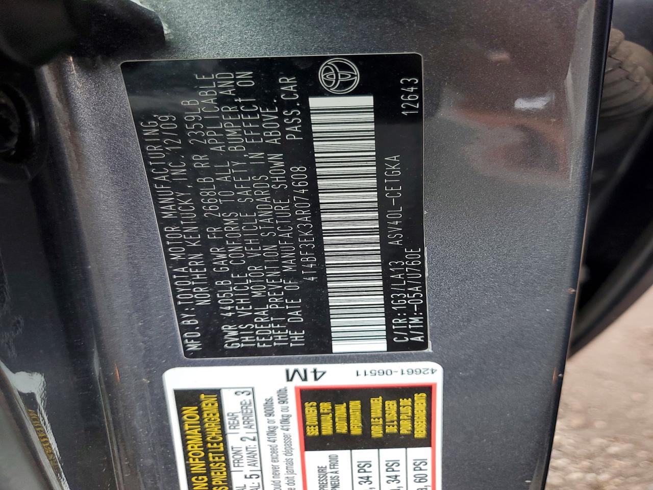 2010 TOYOTA CAMRY XLE photo 23