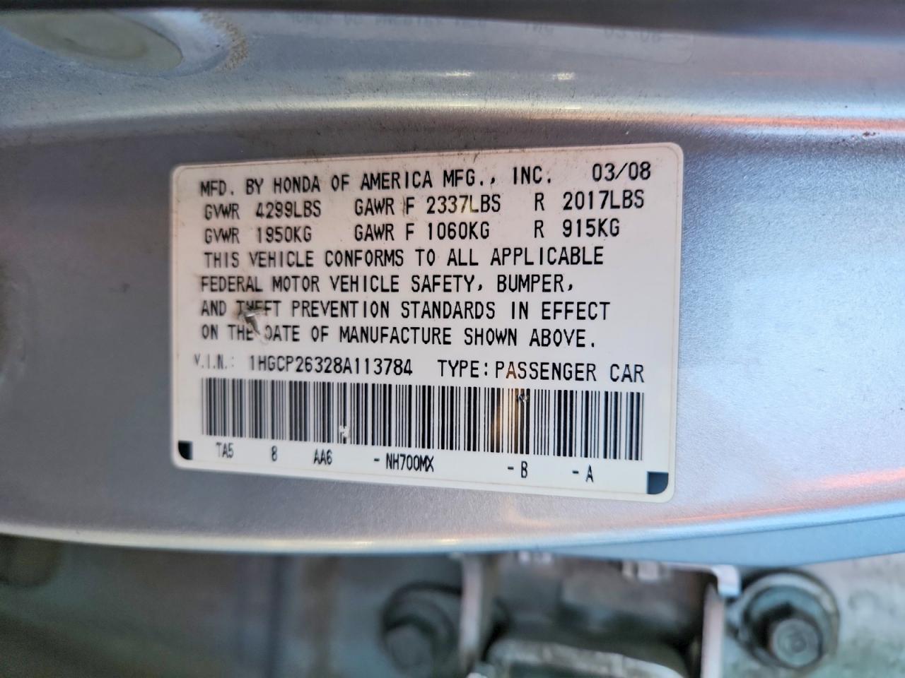 2008 HONDA ACCORD LX photo 12