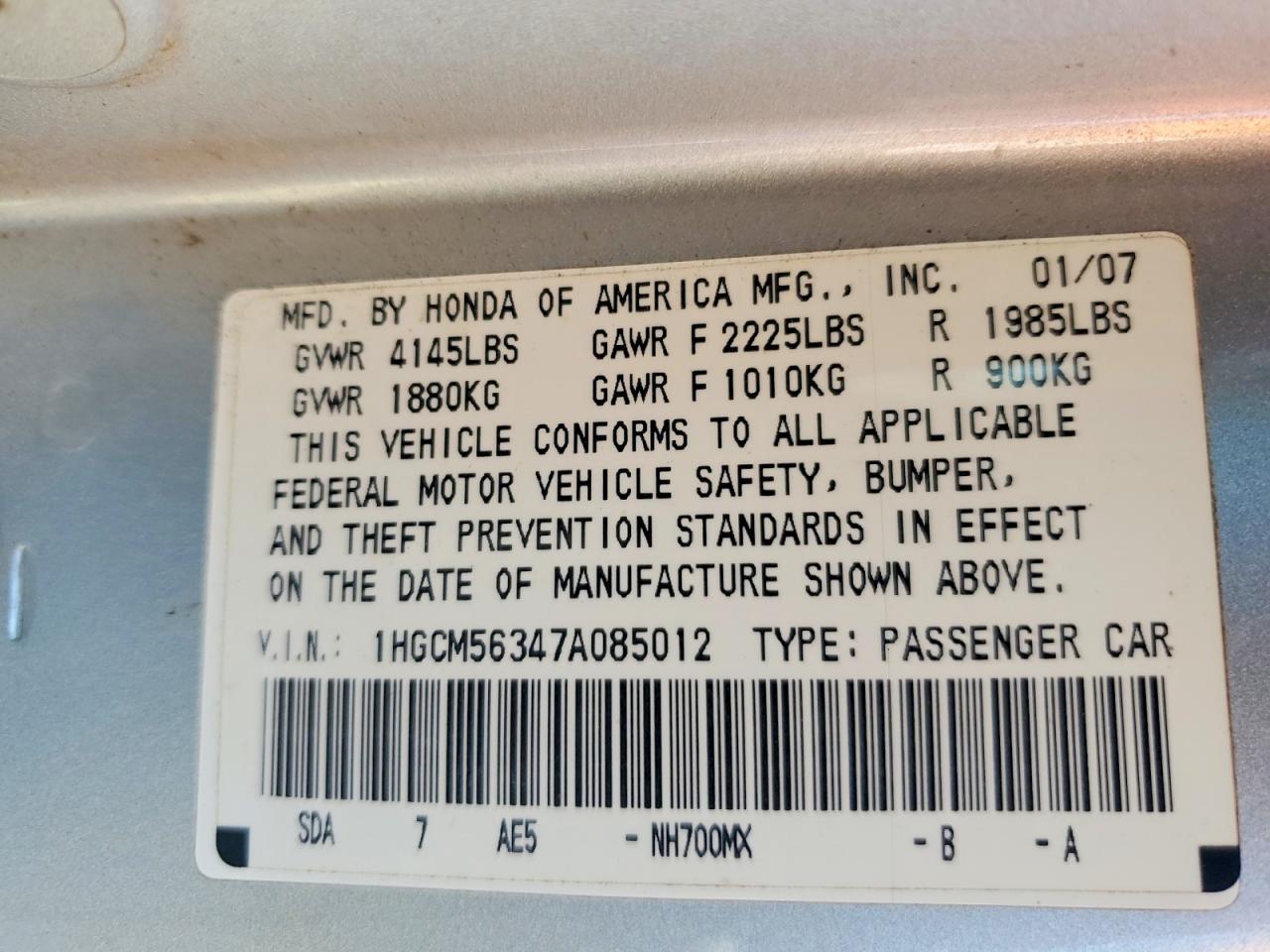 2007 HONDA ACCORD SE photo 23