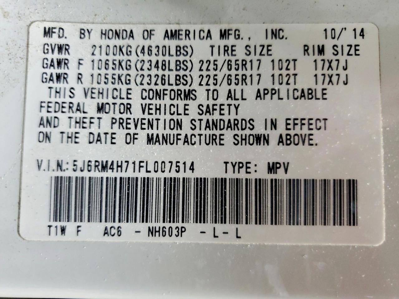 2015 HONDA CR-V EXL photo 27