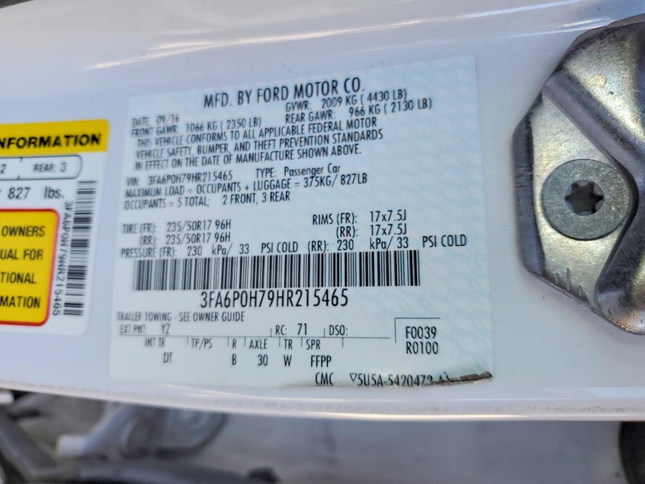 2017 FORD FUSION SE photo 25