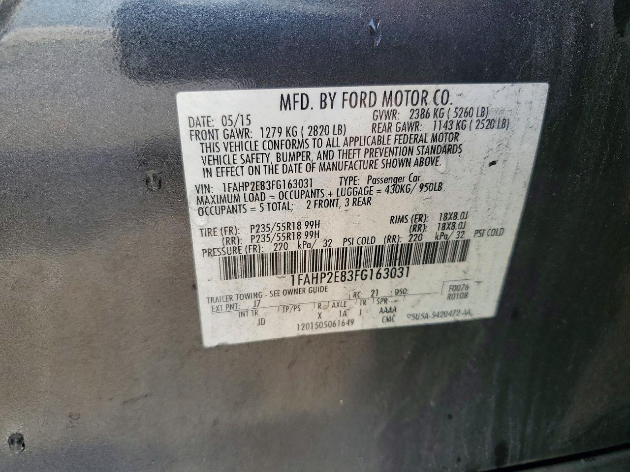 2015 FORD TAURUS SEL photo 34