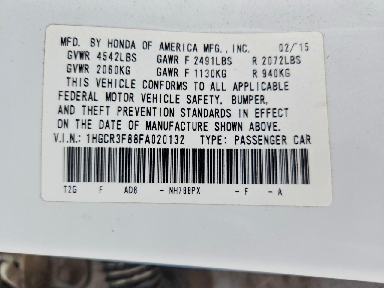 2015 HONDA ACCORD EXL photo 34