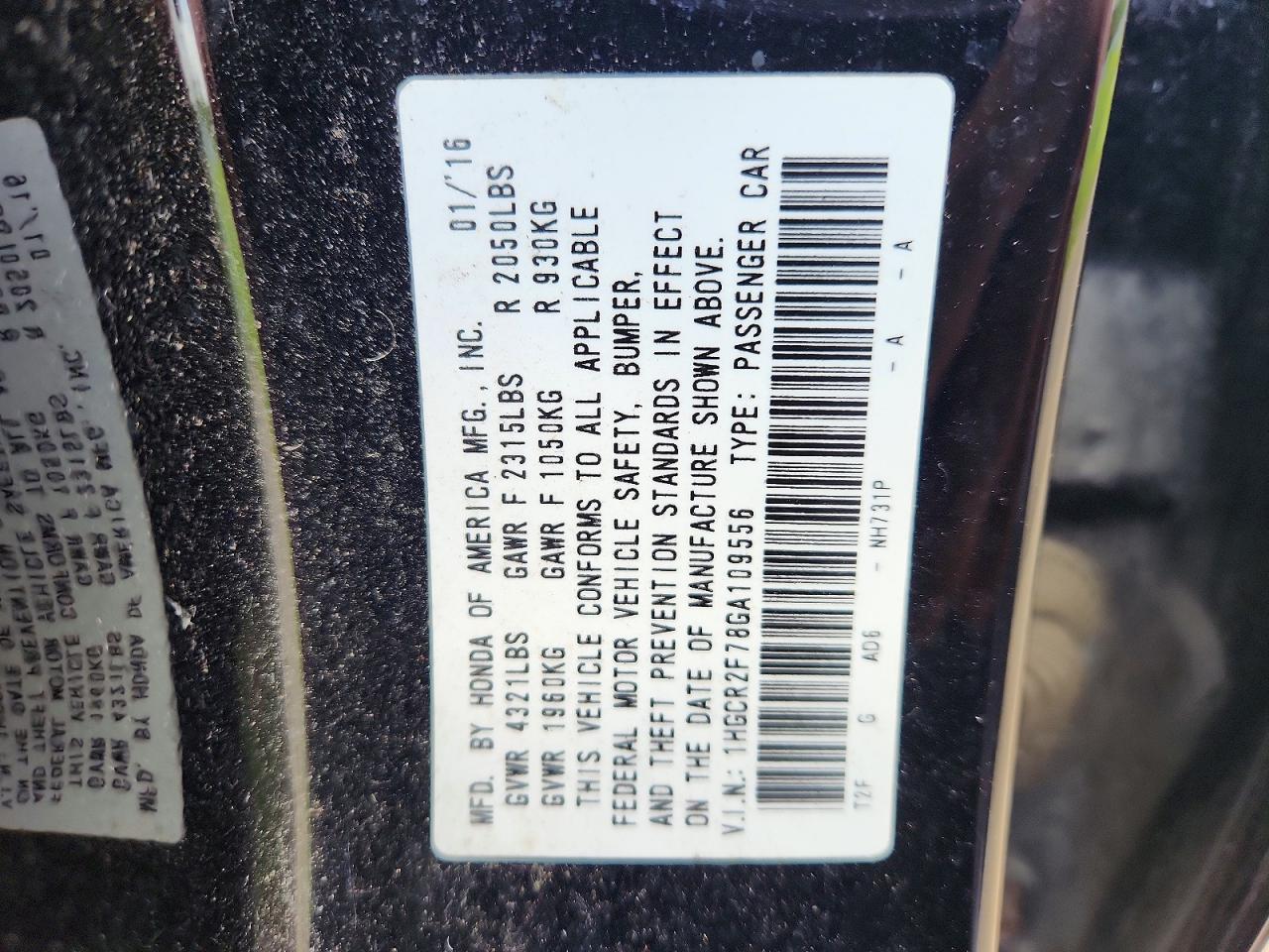 2016 HONDA ACCORD EX photo 23