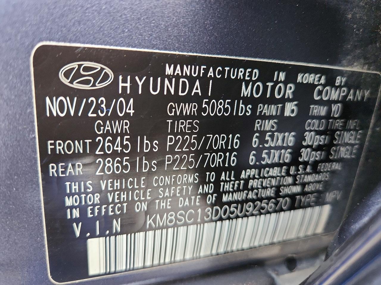 2005 HYUNDAI SANTA FE GLS photo 27