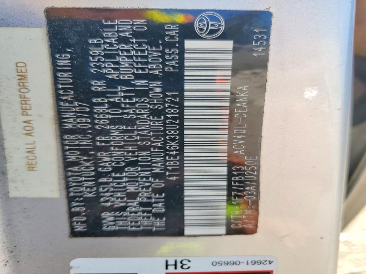 2008 TOYOTA CAMRY LE photo 34