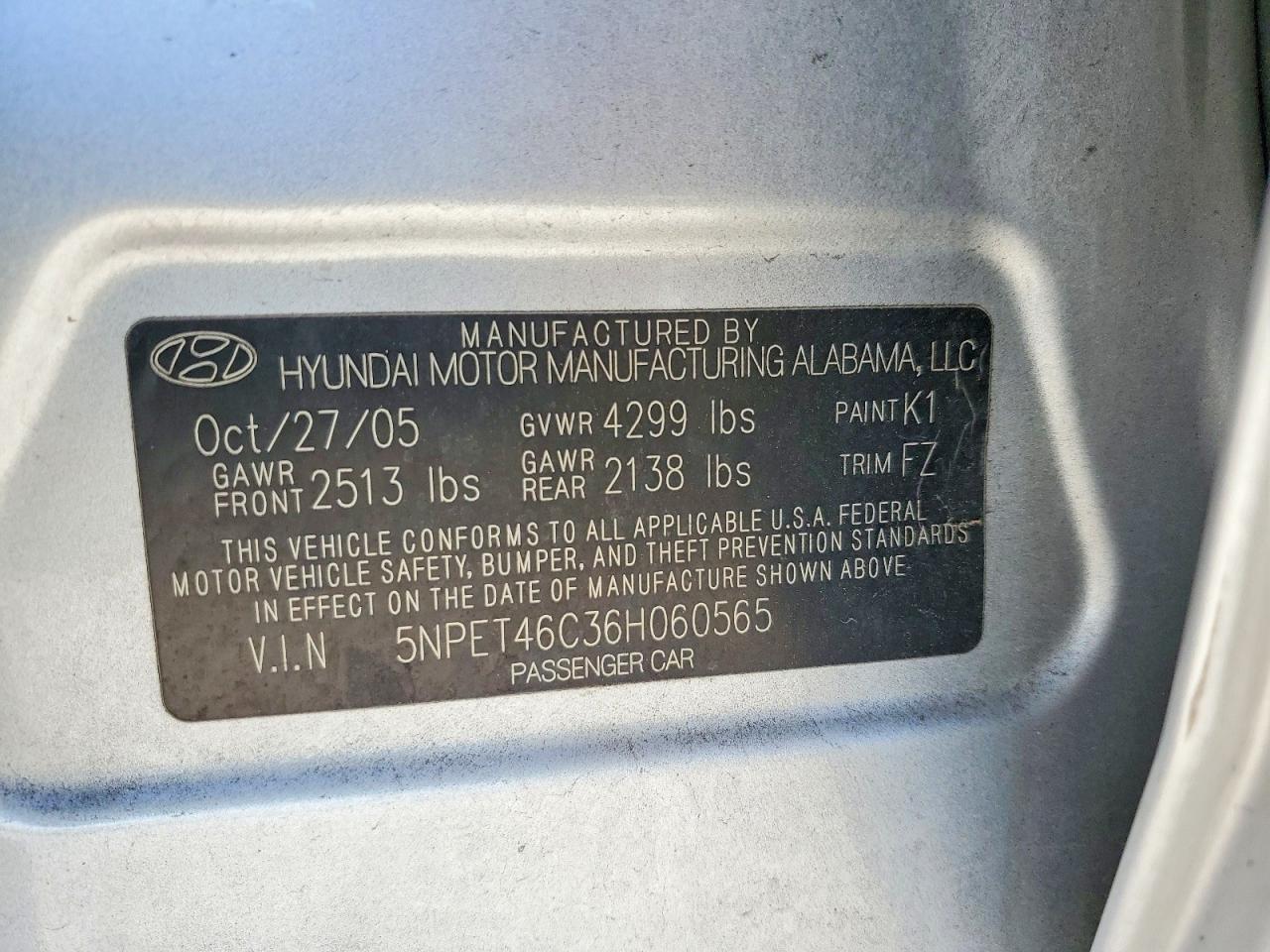2006 HYUNDAI SONATA GL photo 23