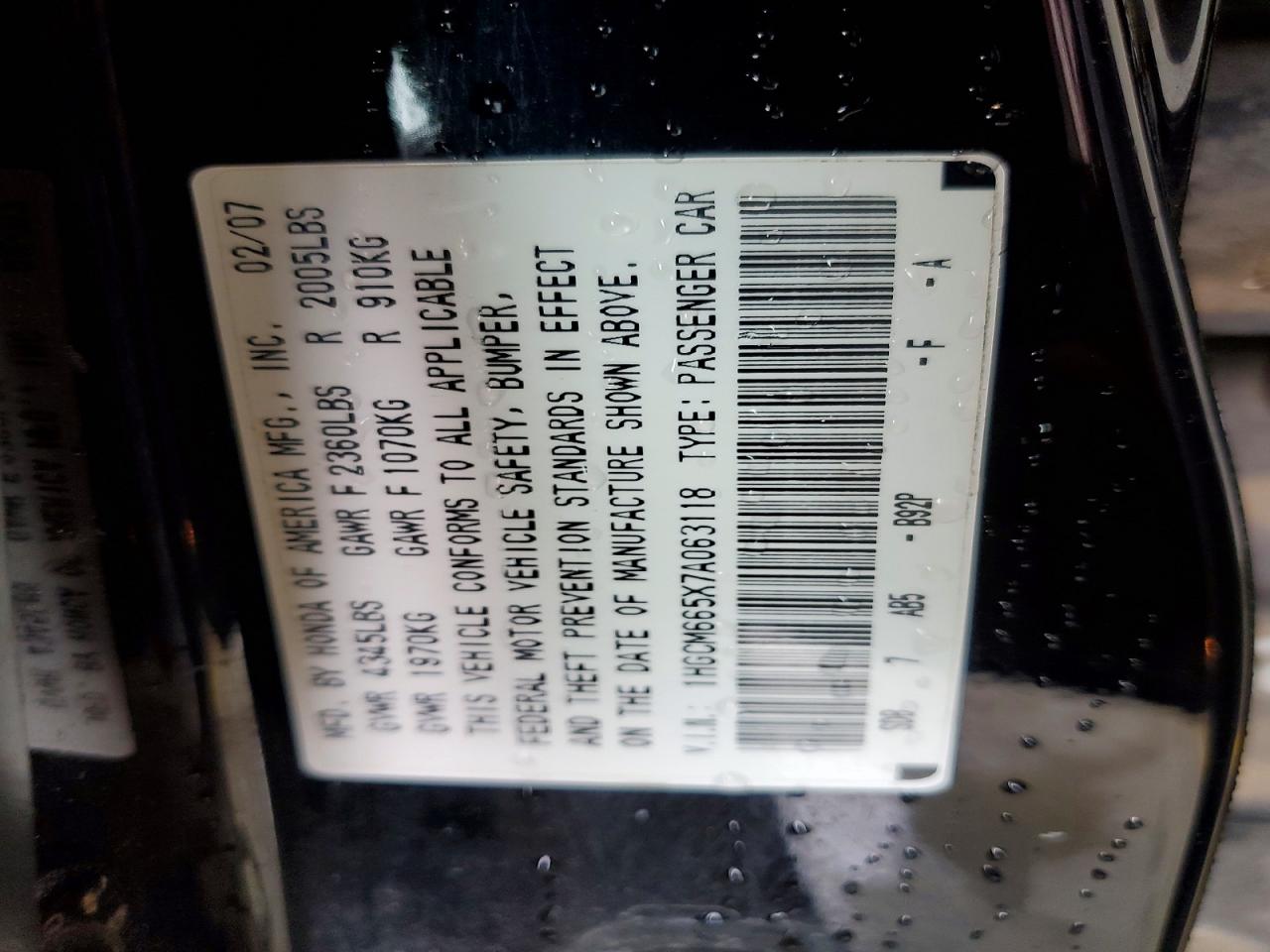 2007 HONDA ACCORD EX photo 37