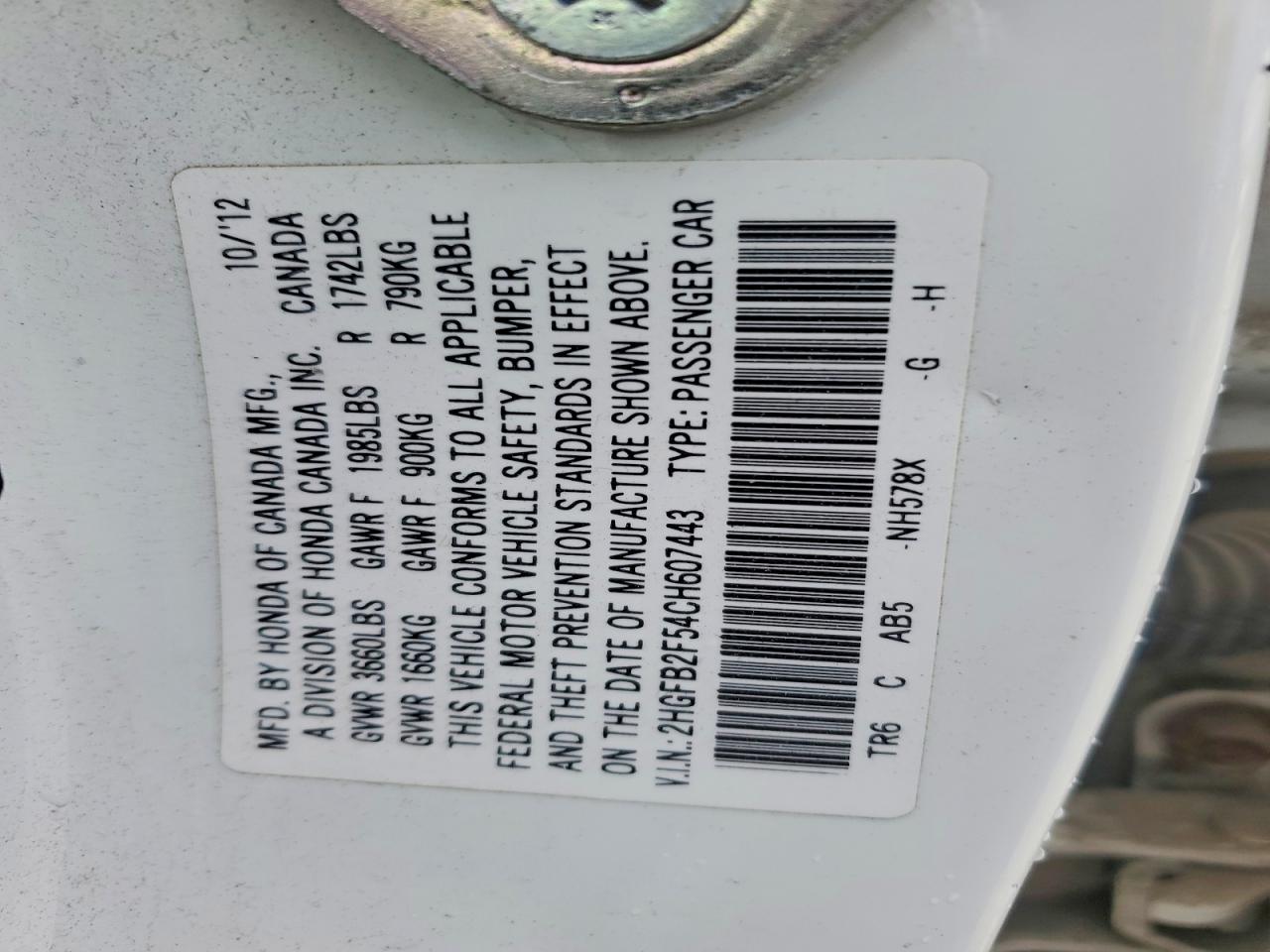 2012 HONDA CIVIC LX photo 23