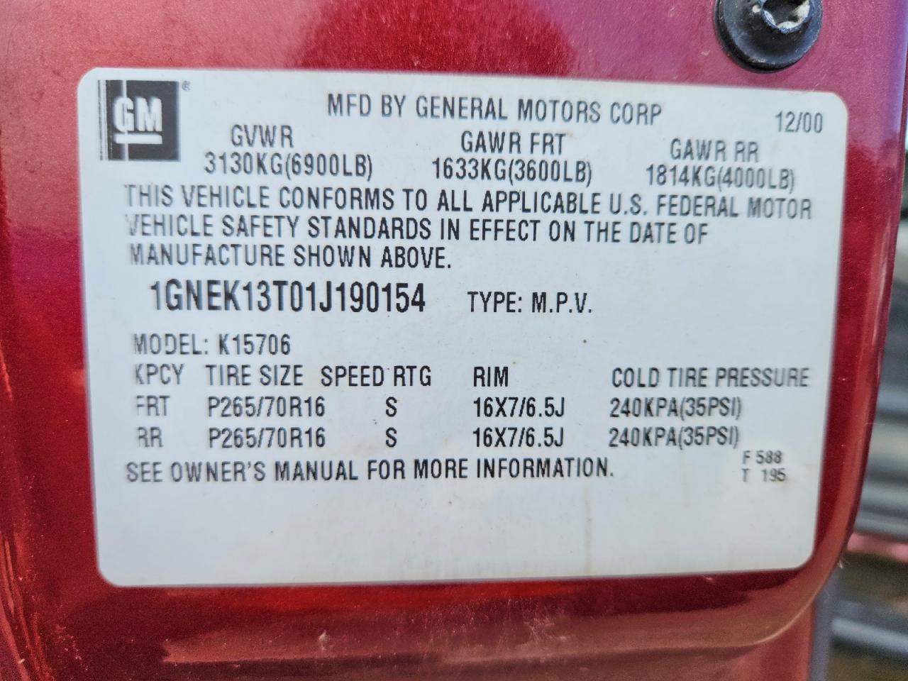 2001 CHEVROLET TAHOE K1500 photo 34