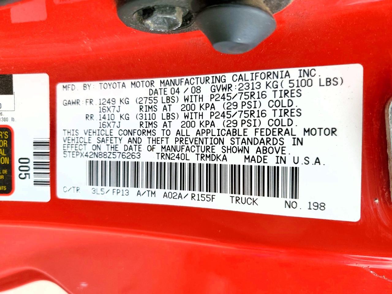 2008 TOYOTA TACOMA BASE photo 13