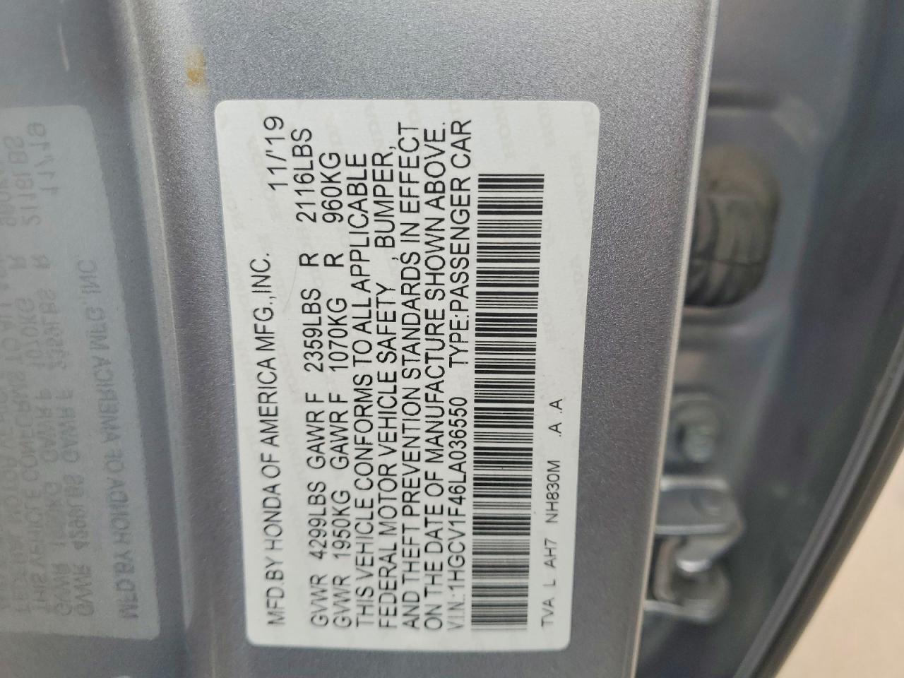 2020 HONDA ACCORD EX photo 34