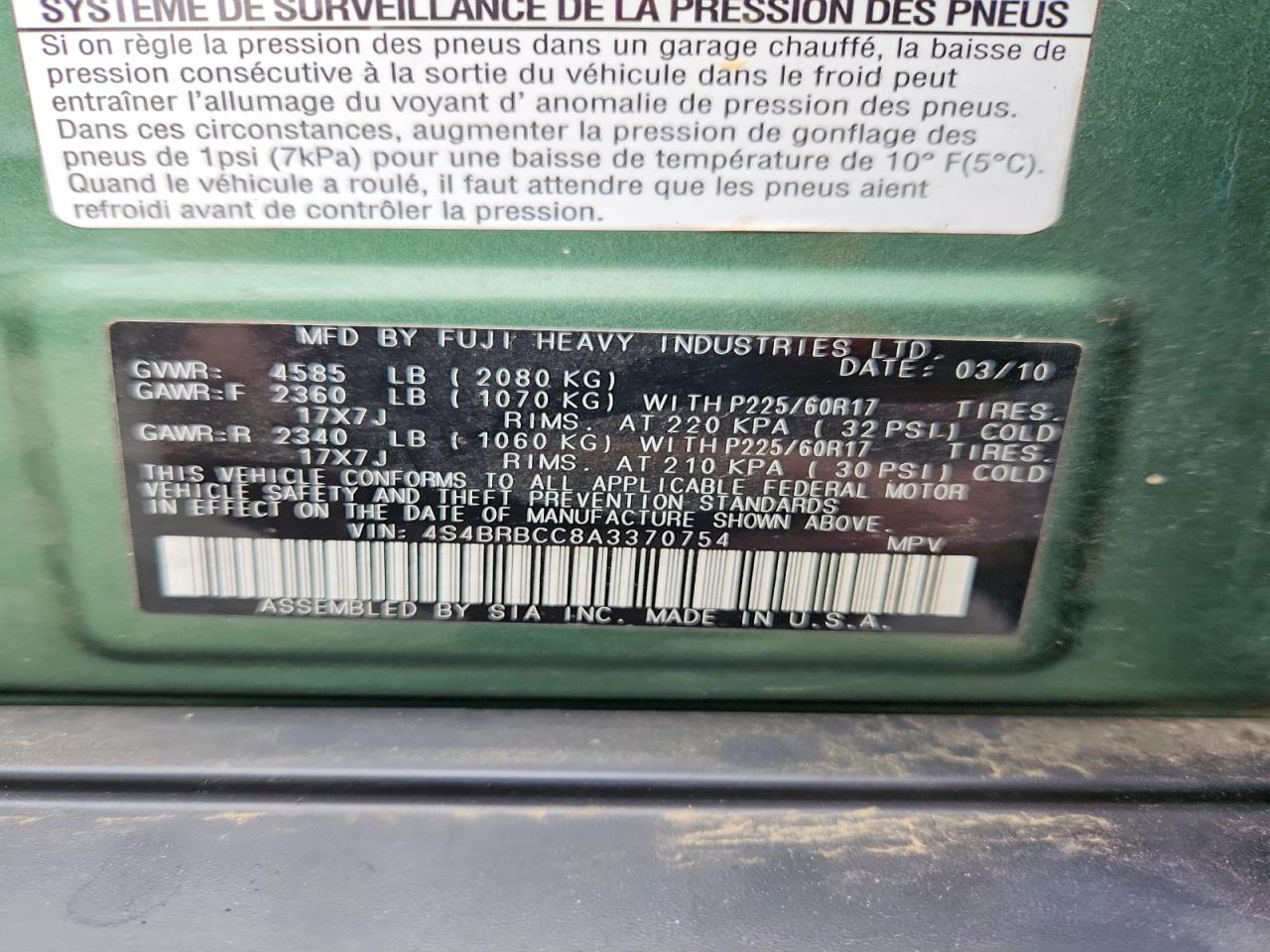 2010 SUBARU OUTBACK 2.5I PREMIUM photo 37